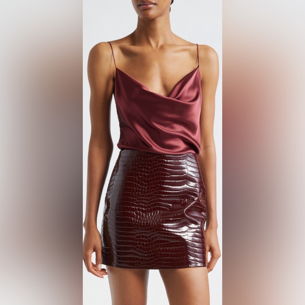 L'AGENCE Calista Cowl Neck Silk Camisole in Dark Wine